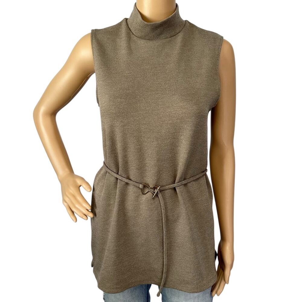 Zara Soft Pique High Neck Top Tan Taupe Sleeveless Size S - Picture 5 of 15